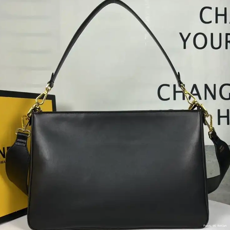 Affordable HOT In Black O'Lock Calf Fendi Shoulder Leather Bag Zip 0405